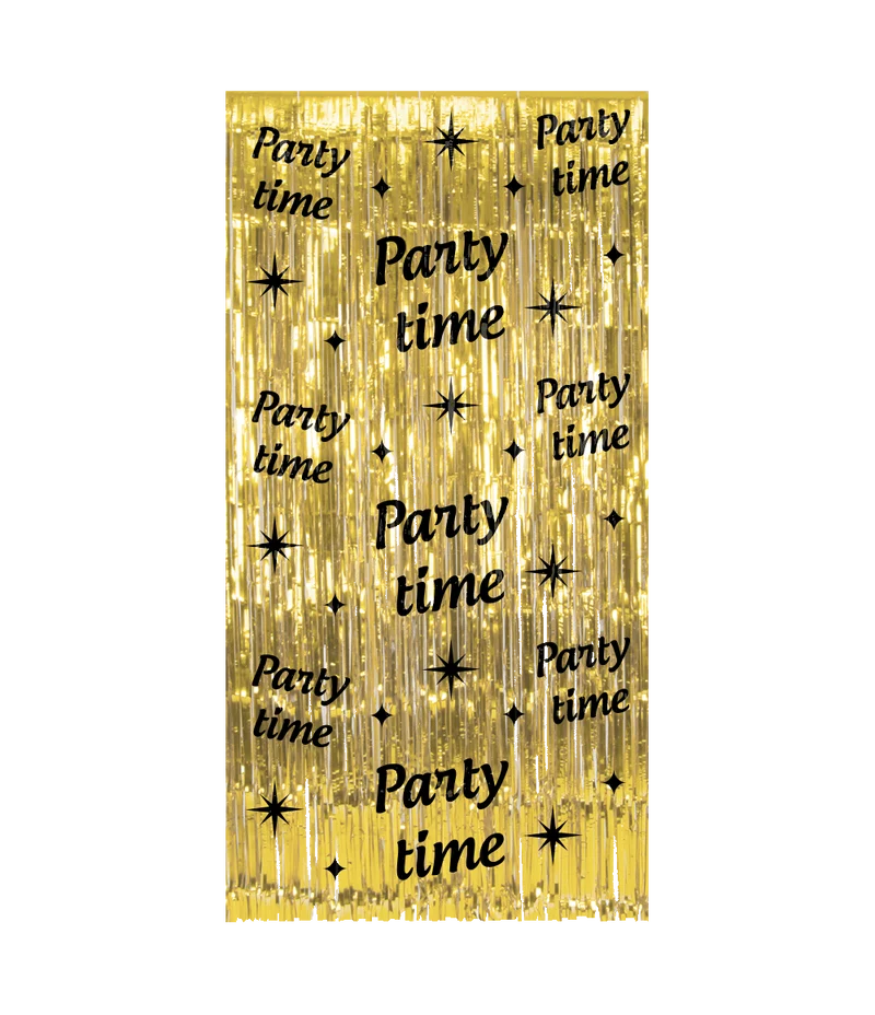 Gouden deurgordijn met tekst partytime - 100x200 cm