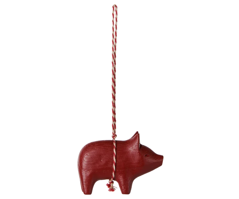 Wooden ornament, Pig - Red