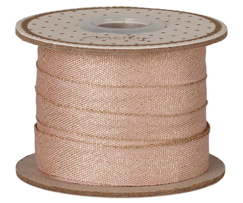 Ribbon, W: 13 mm x L: 10 m - Light rose/Gold