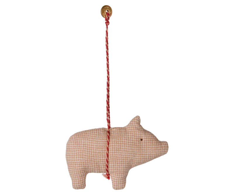 Fabric ornament, Pig - Checker - Powder