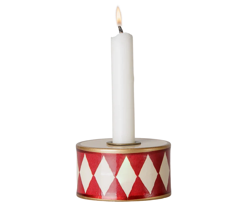 Candle holder, Drum - Off white/Red