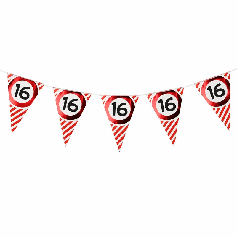 Vlaggenlijn 16 jaar rood/wit - 3m (10 vlaggen)
