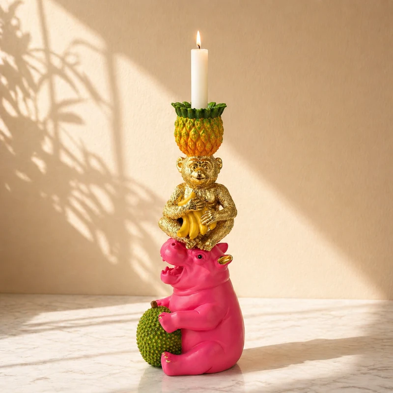 Kandelaar Nijlpaard, Aap & Ananas – kleurrijke dierenkandelaar