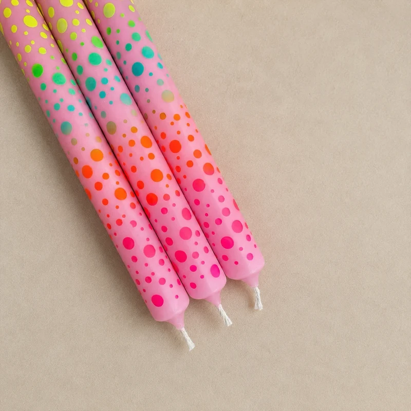 Neon Dots dinerkaarsen – set van 3 handgemaakte kaarsen