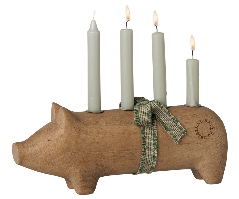 Wooden candle holder, Pig, Advent medium - Nature