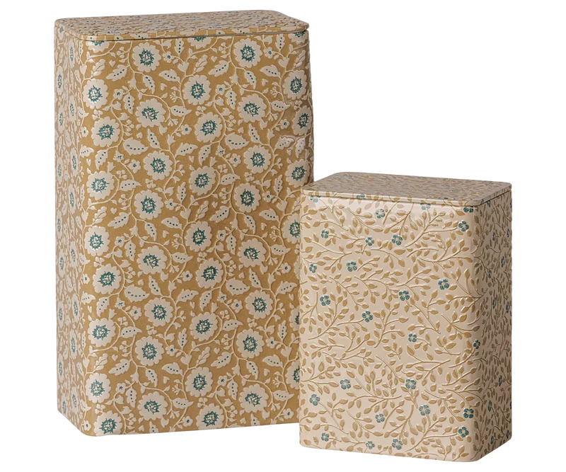 Metal box set - Flowers - Ocher/Blue - 2 pcs