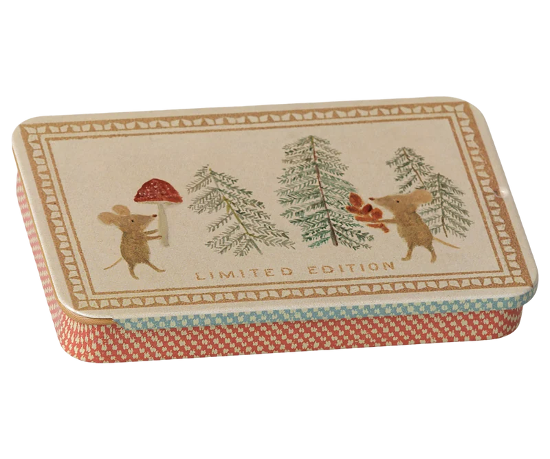 Metal box w. sliding lid - Christmas mice