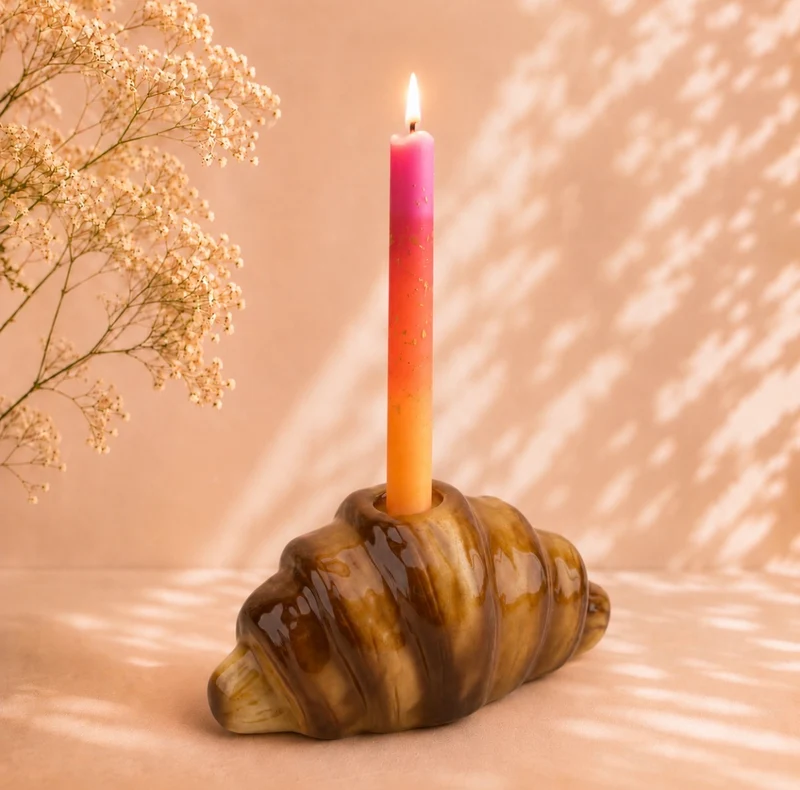 Croissant Kandelaar Keramiek – Franse Food Decoratie – 14,5 cm