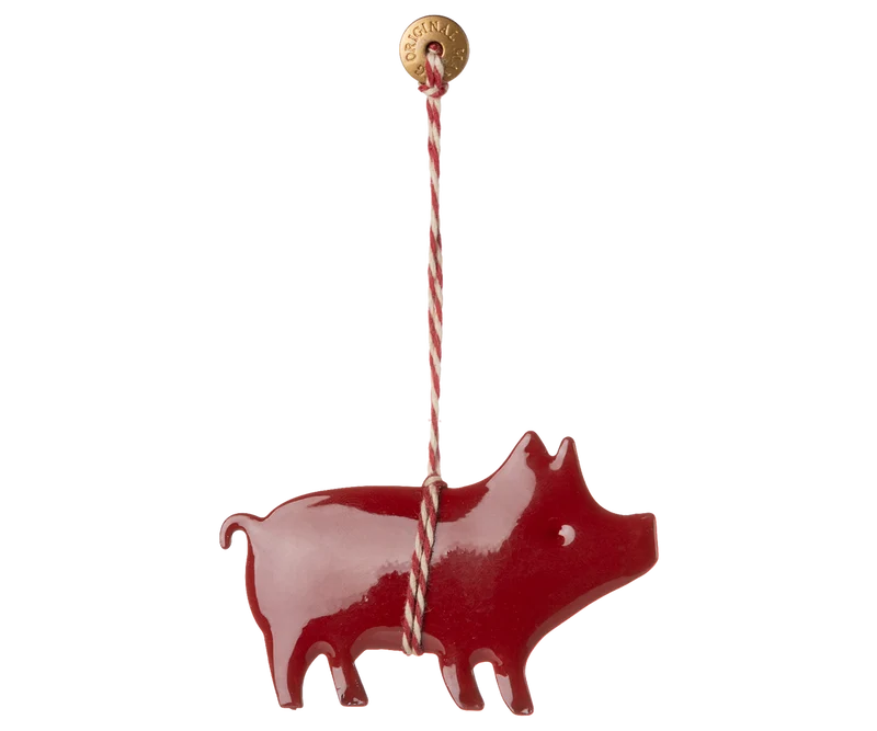 Metal ornament, Pig - Red