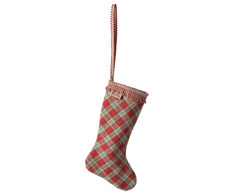 Fabric ornament, Stocking - Checker - Red