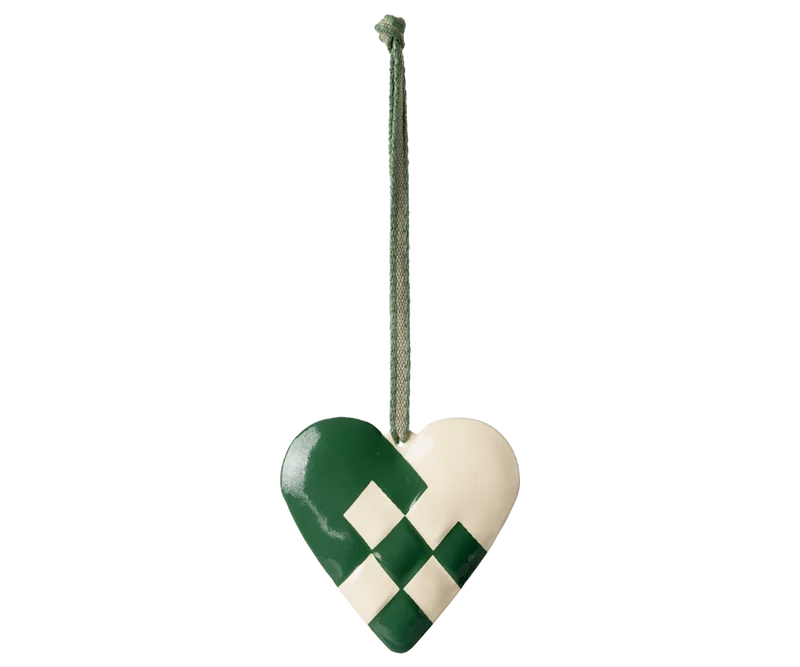 Metal ornament, Large heart - Dark green
