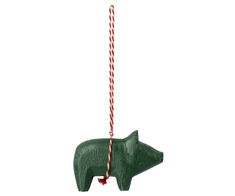 Wooden ornament, Pig - Dark green