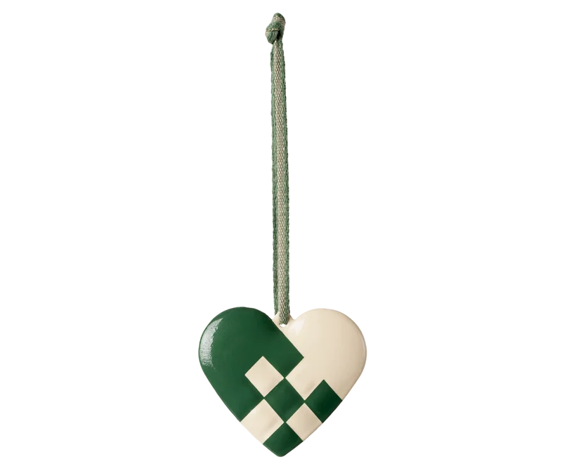 Metal ornament, Small heart - Dark green