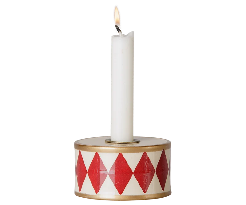 Candle holder, Drum - Red/Off white
