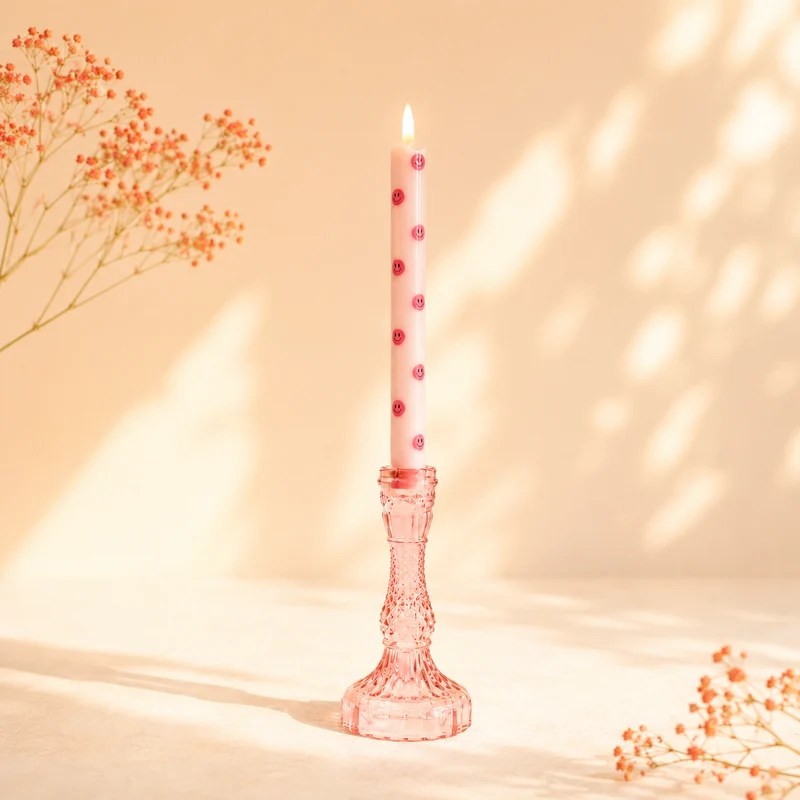 Glazen Kandelaar Noa – Roze of Groen – Vintage Kandelaar – 8,5x17,5 cm