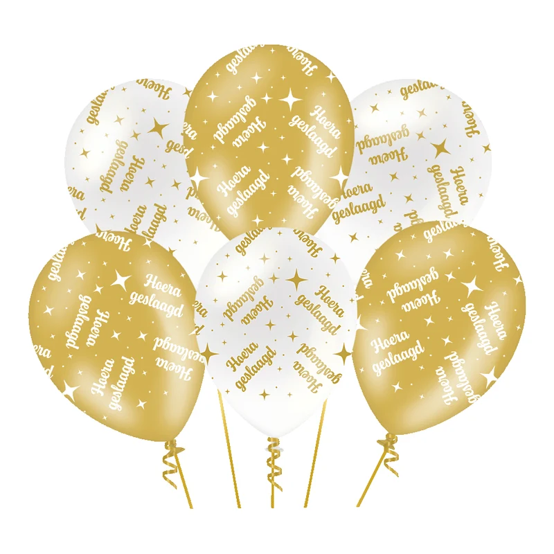 Hoera Geslaagd Ballonnen – Wit/Goud – 30 cm – 6 stuks