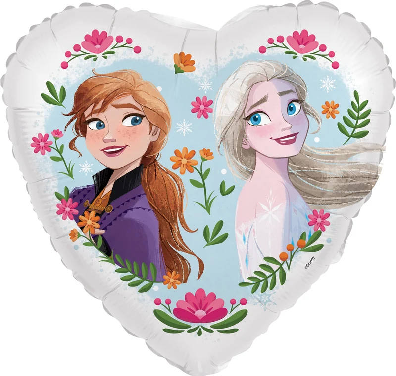 Folieballon Standaard Hart Frozen Anna & Elsa 45cm