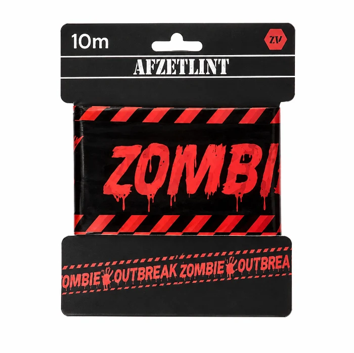 Afzetlint Halloween zombie outbreak zwart/rood 10m