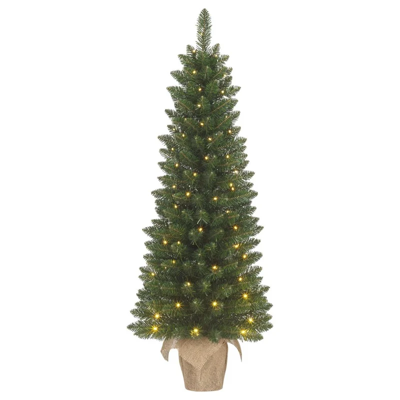 Black Box Trees Gerlos Kunstkerstboom met Verlichting - Kunstboom H120 x D51 cm - Kunst Kerstboom in Jute Zak - Kerstdecoratie voor Binnen - 166 Tips