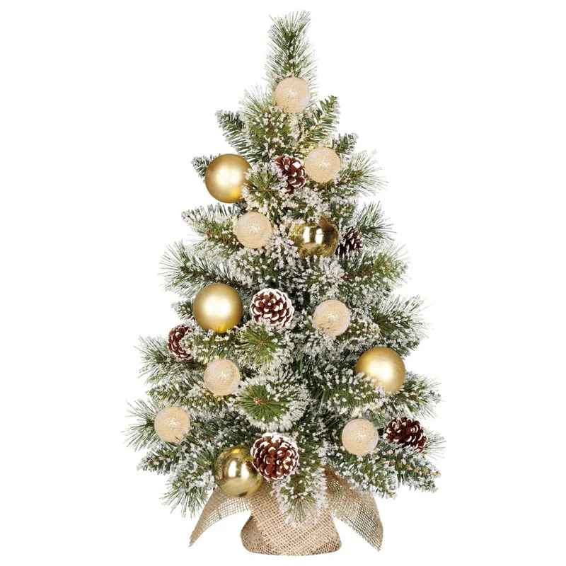 Black Box Trees Kaprun kerstboom met burlap led groen frosted goud warm wit 10L 50 TIPS BO en timer - h60xd39cm