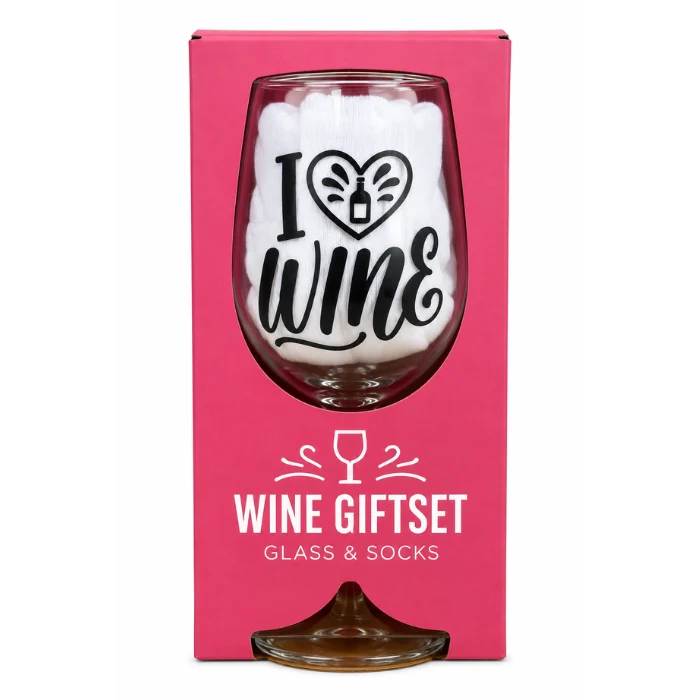 Giftset Wine Glass& Socks I Love Wine