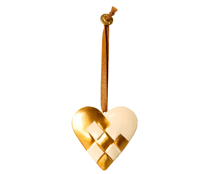 Metal ornament, Braided heart - Gold