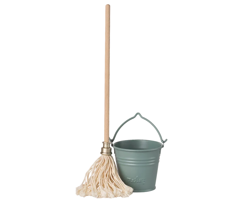 Bucket & mop, Miniature - Light blue