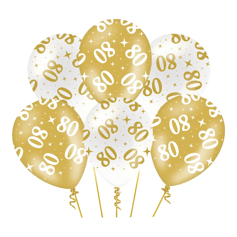 80 Jaar Ballonnen Wit Goud – 30 cm – 6 stuks