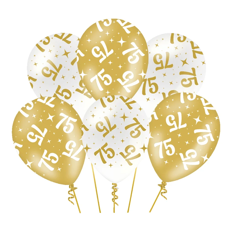 75 Jaar Ballonnen Wit Goud – 30 cm – 6 stuks