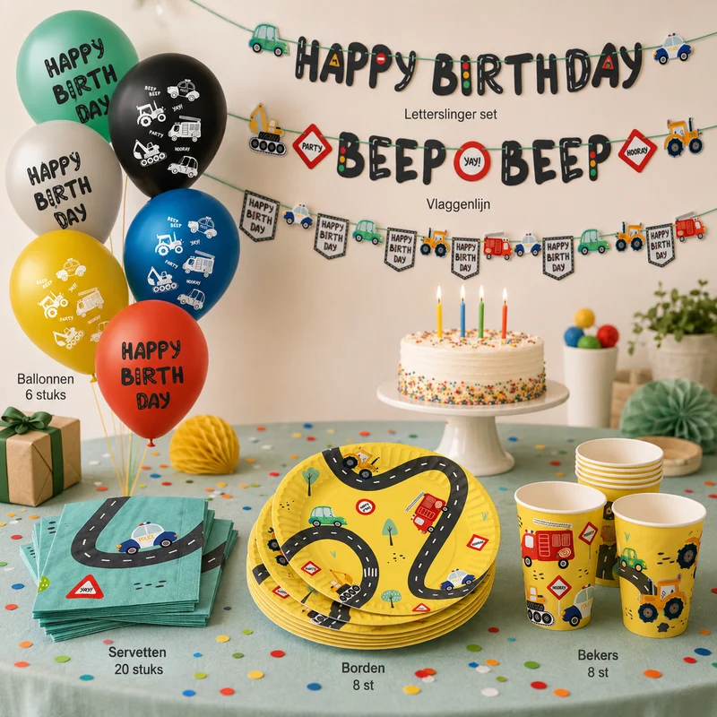 Feestpakket Kinderfeest - Wacky Wheels 44-delig