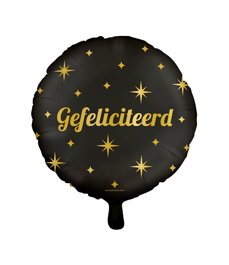 Folieballon Gefeliciteerd Goud/Zwart – 45 cm