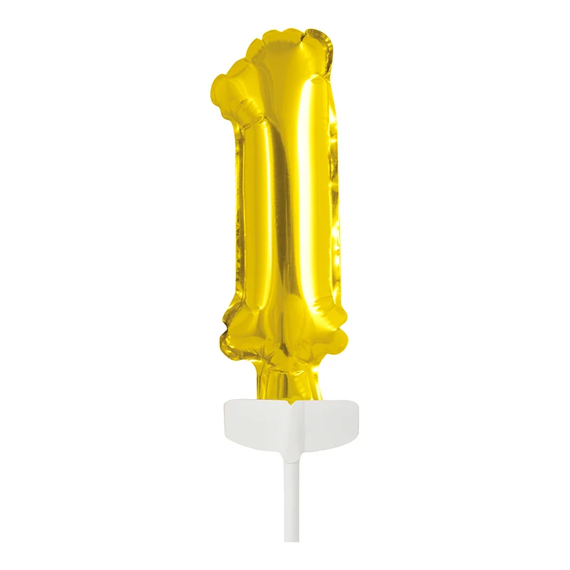 Folieballon Taarttopper cijfer 1 Goud - 13 cm