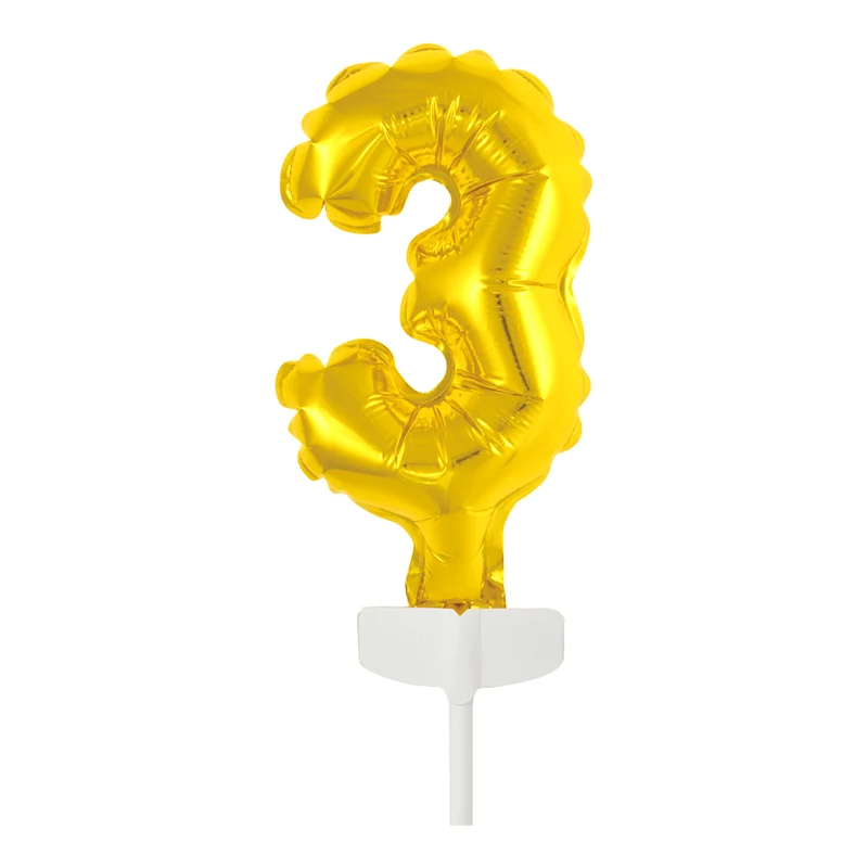 Folieballon Taarttopper cijfer 3 Goud - 13 cm