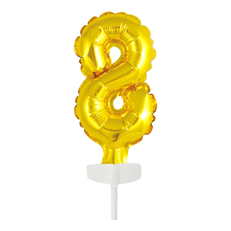 Folieballon Taarttopper cijfer 8 Goud - 13 cm