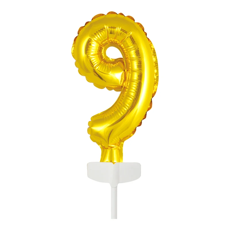 Folieballon Taarttopper cijfer 9 Goud - 13 cm