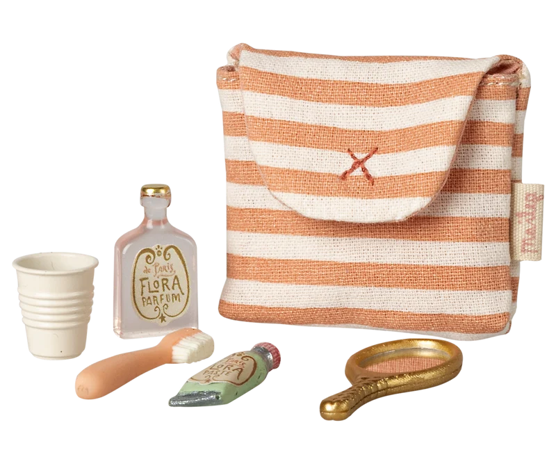 Toothbrush set in bag, Mouse - Coral stripe