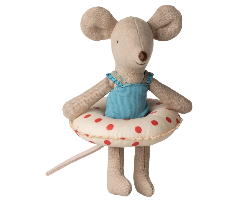 Beach mouse with float, Little sister - Red dots