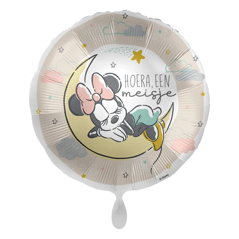 Folieballon Hoera een meisje Minnie 45cm