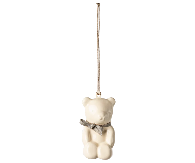 Metal ornament, Teddy bear - Off white/Blue