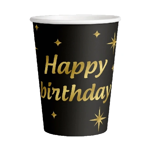 Classy Party papieren bekers Happy Birthday zwart goud 8 stuks