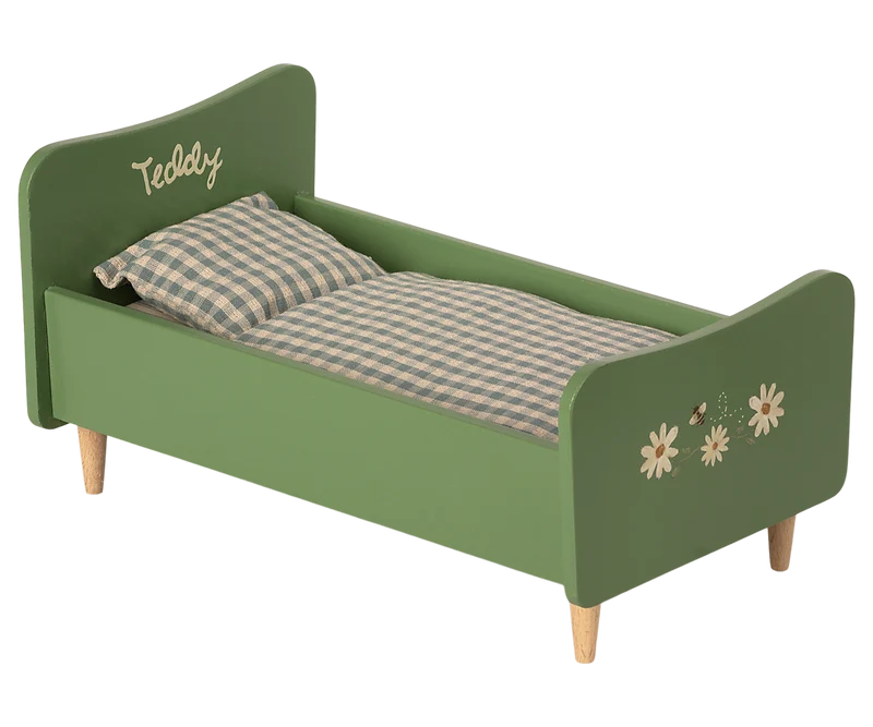 Wooden bed, Teddy dad - Dusty green