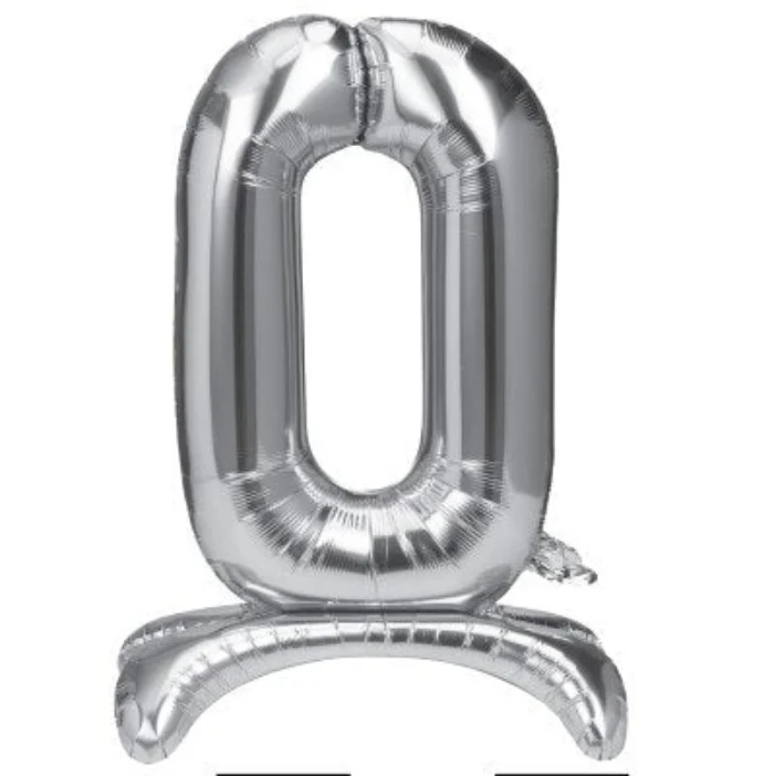 Folieballon staand 0 zilver - 68 cm