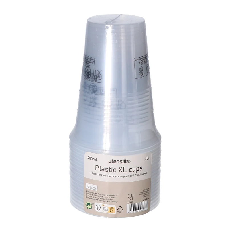 Bekers plastic XL transparant – 20 stuks (480 ml)