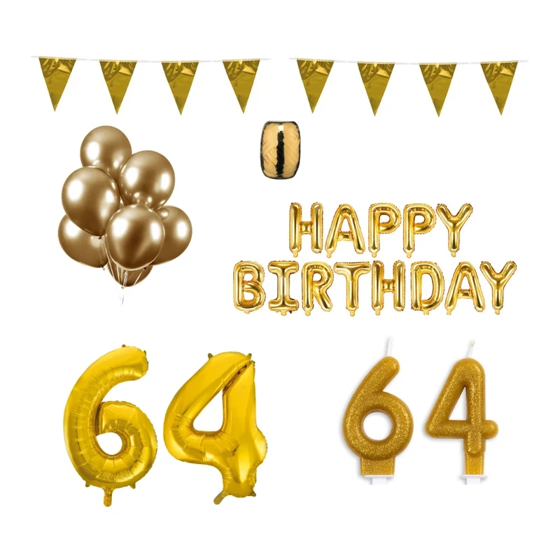 64 jaar Verjaardag Versiering Pakket Goud