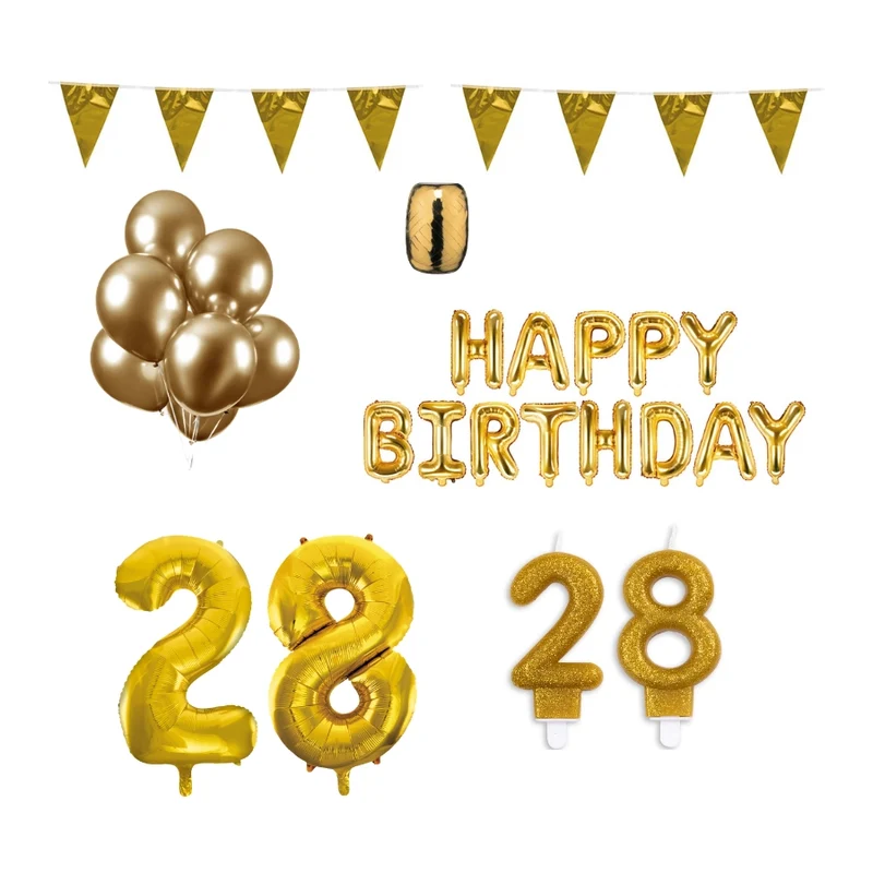 28 jaar Verjaardag Versiering Pakket Goud
