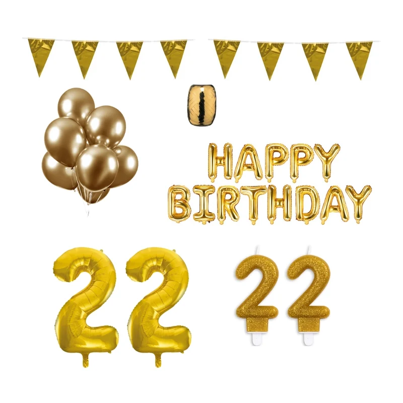 22 jaar Verjaardag Versiering Pakket Goud