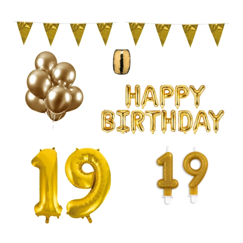19 jaar Verjaardag Versiering Pakket Goud