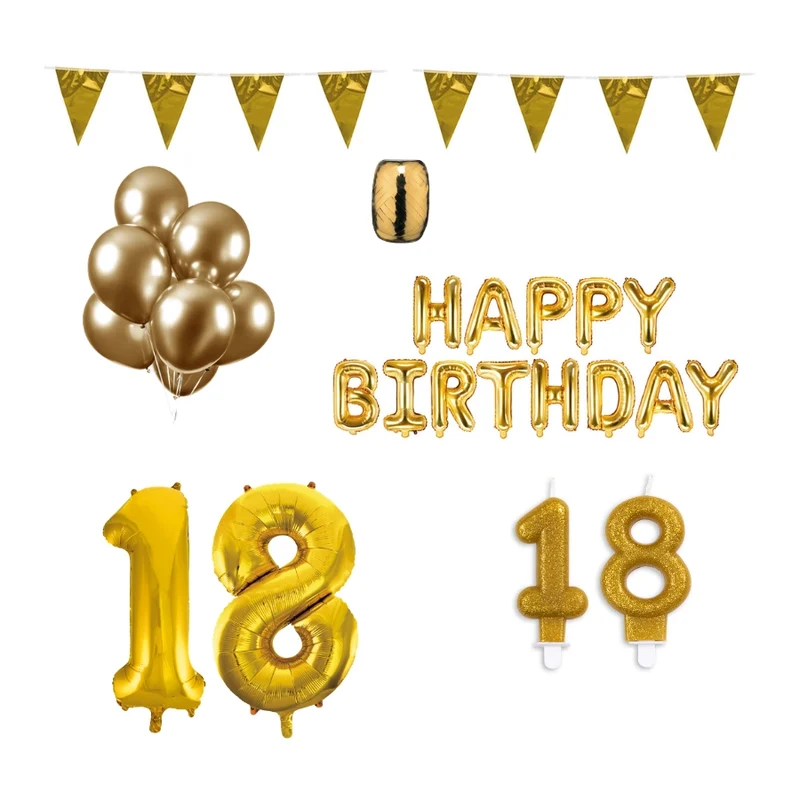 18 jaar Verjaardag Versiering Pakket Goud