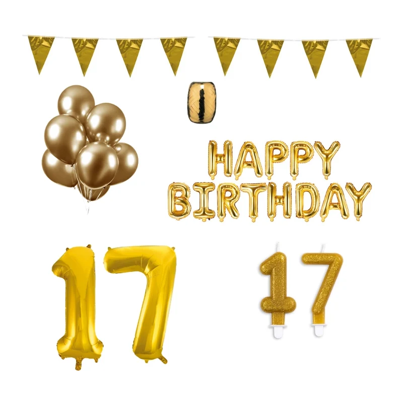 17 jaar Verjaardag Versiering Pakket Goud