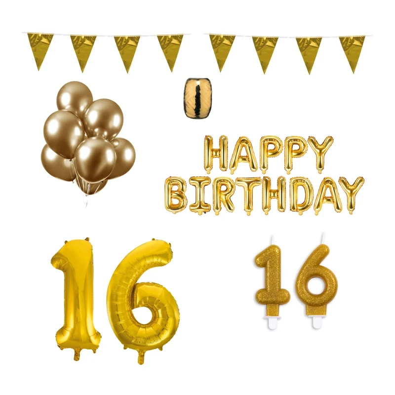 16 jaar Verjaardag Versiering Pakket Goud